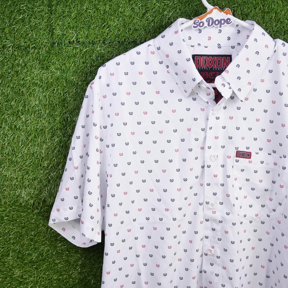Dixxon Button Up White Lucky 13 Short Sleeve Print Shirt - Mens Size M